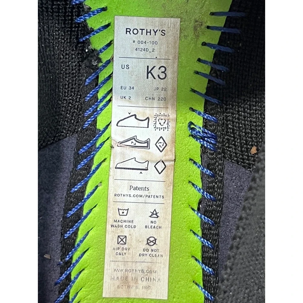Rothy's Loafer Kids Size K3 Black Solid Knit Slip On Shoes 004-100 EUC